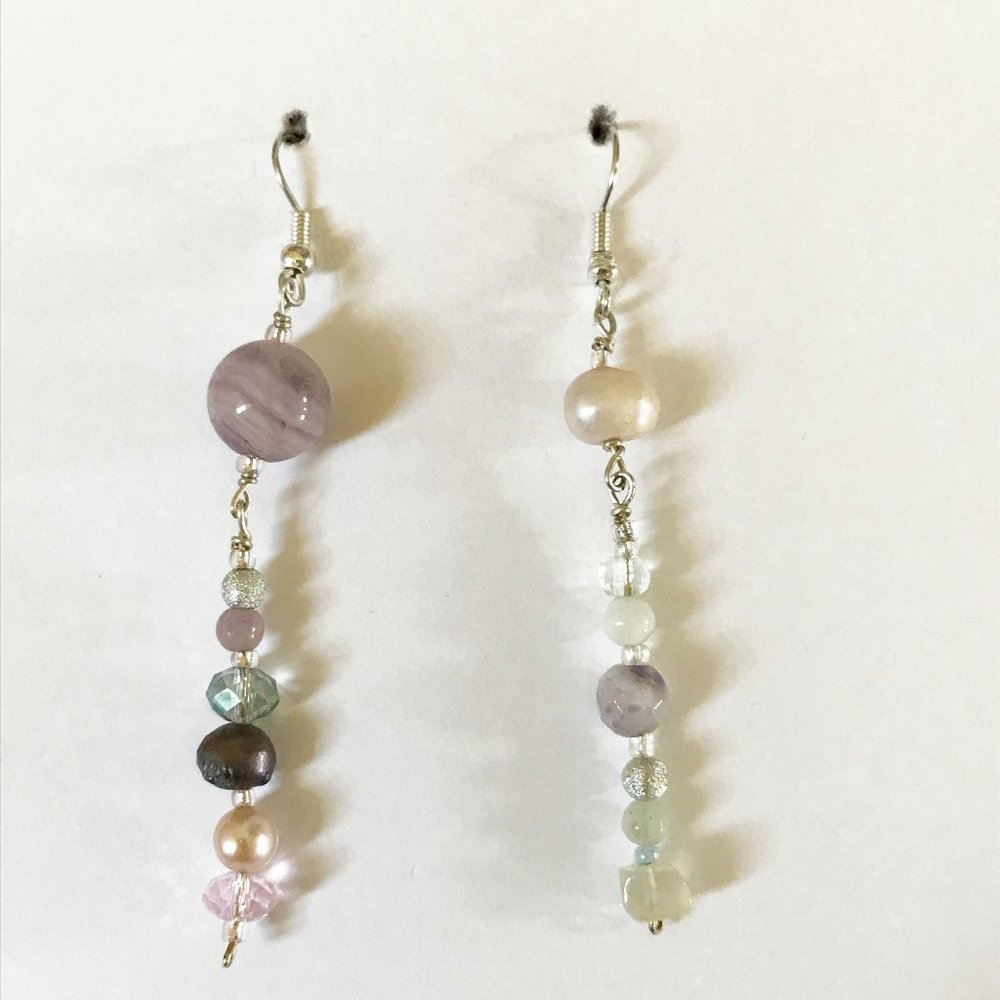 Unmatchy Gemstone Crystal Dangle Earrings Amethyst Pearl Boho Hippie Festival